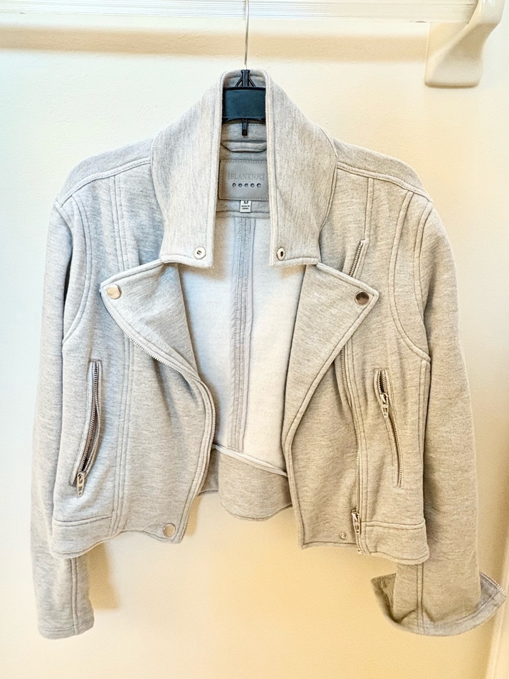 Blank NYC Heather Gray Moto Jacket in fleece sweatshirt fabric